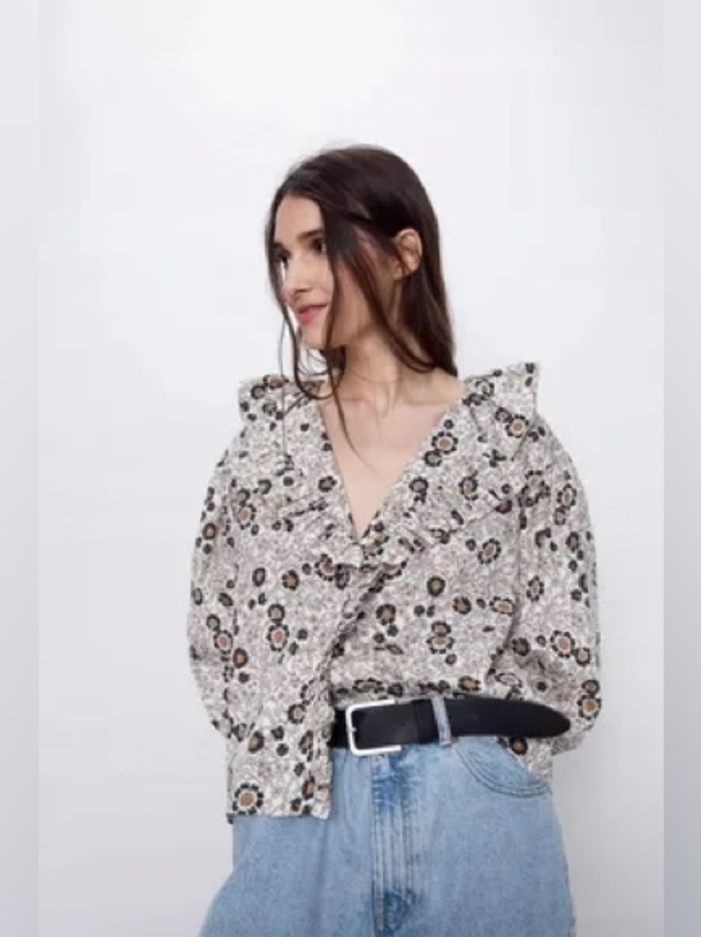 Zara floral cotton blouse